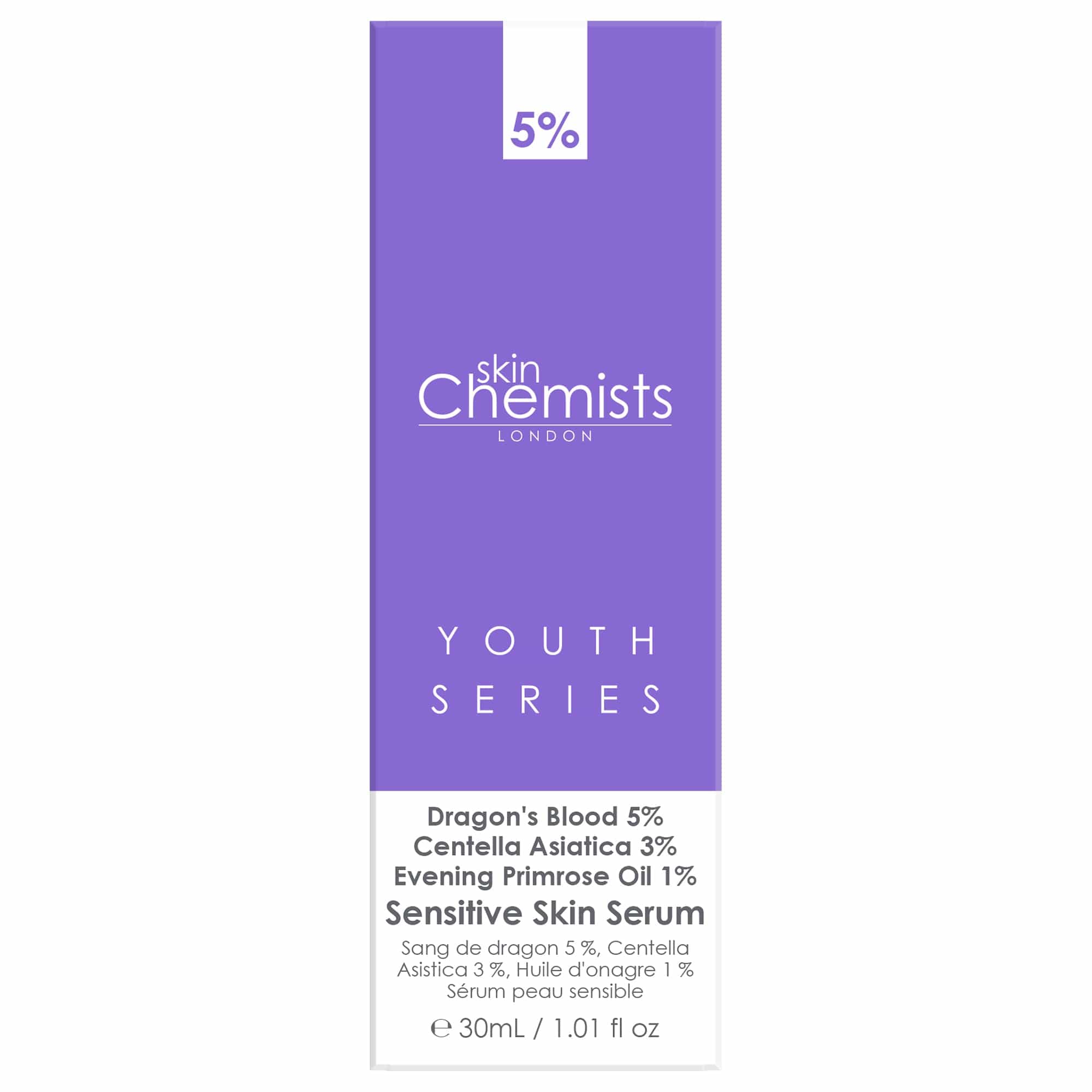 Youth Series Sensitive Skin Serum 30ml Dragon's Blood 5%, Centella Asistica 3%, Evening Primrose Oil 1% - skinChemists